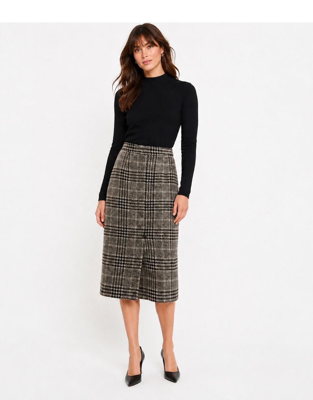 Vintage 70s Marcel Blanc Paris Wool Midi Skirt | France | Glen Plaid | W28